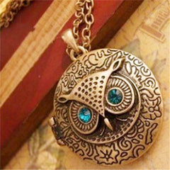 Retro Jewelry Vintage Ancient Bronze Big Eyes Owl Necklace Kitty Cat Pendant Statement Long Chain Choker Gift