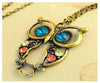 Image of Retro Jewelry Vintage Ancient Bronze Big Eyes Owl Necklace Kitty Cat Pendant Statement Long Chain Choker Gift