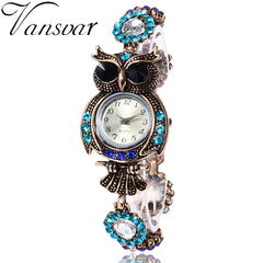 Vansvar Brand Luxury Crystal Bracelet Watches Fashion Women Owl Watch Beautiful Girl Gift Watch Relogio Feminino 2108