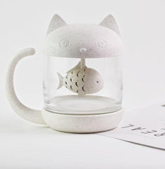 Cute Cat Glass Mug With Infuser